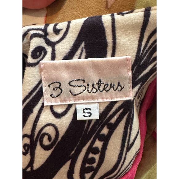 3 Sisters Trench Coat Floral Velvet Colorful Rhinestone Buttons Belted Small - Picture 8 of 9